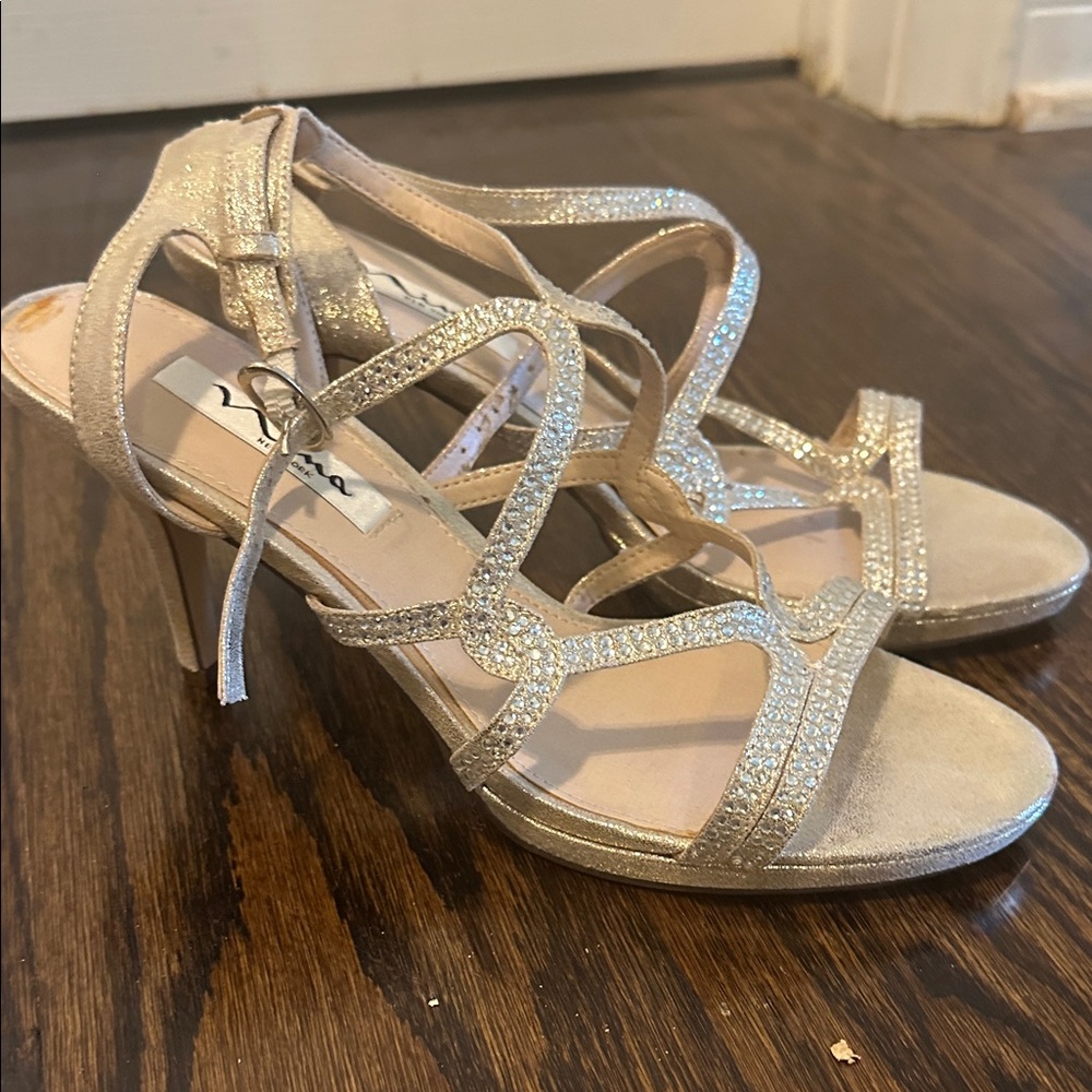 Nina Glittering Gold Strappy Heels size 8